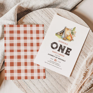 Invitation Rustic One Happy Camper Anniversaire