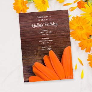 Invitation Rustic Orange Daisy et Barn Wood fête d'anniversai