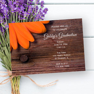 Invitation Rustic Orange Daisy Graduation Fête de la grange