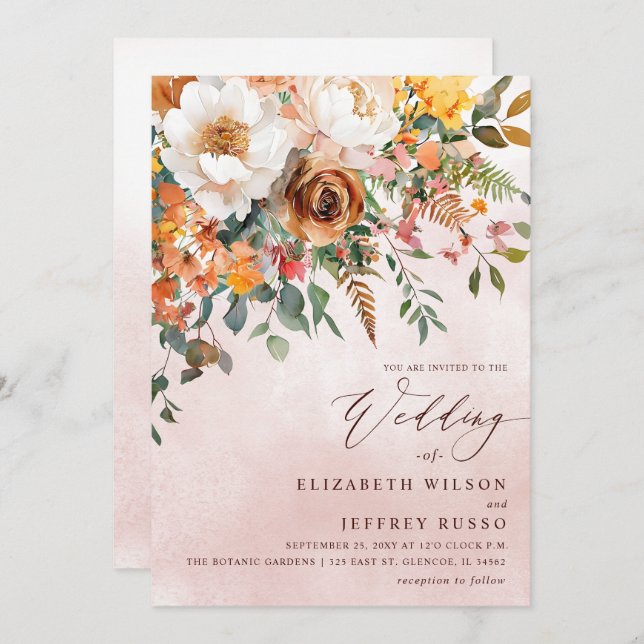 Invitation Rustic Orange Floral Fall Wedding (Devant / Derrière)