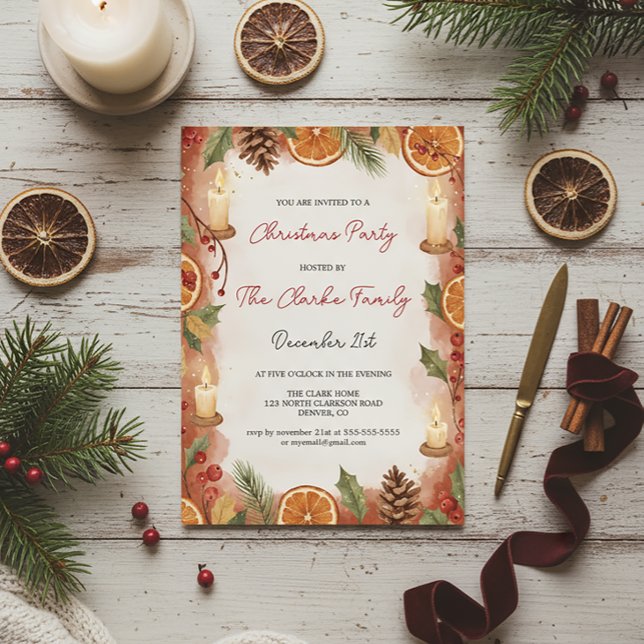 Invitation Rustic Orange Slice and Candle Christmas Party (Créateur téléchargé)