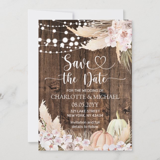 Invitation Rustic Pampas Grass Save the Date Wedding (Devant)