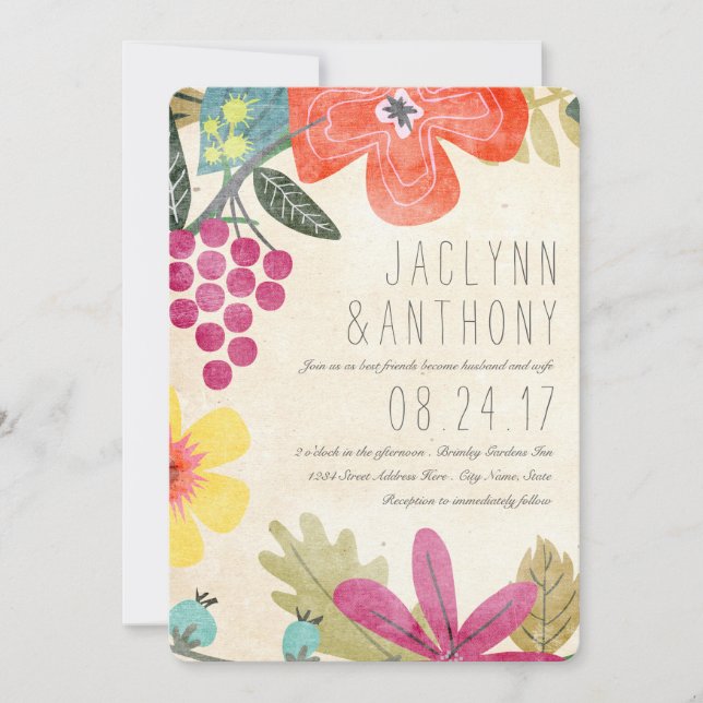 Invitation Rustic Paradise Watercolor Vineyard Mariage (Devant)