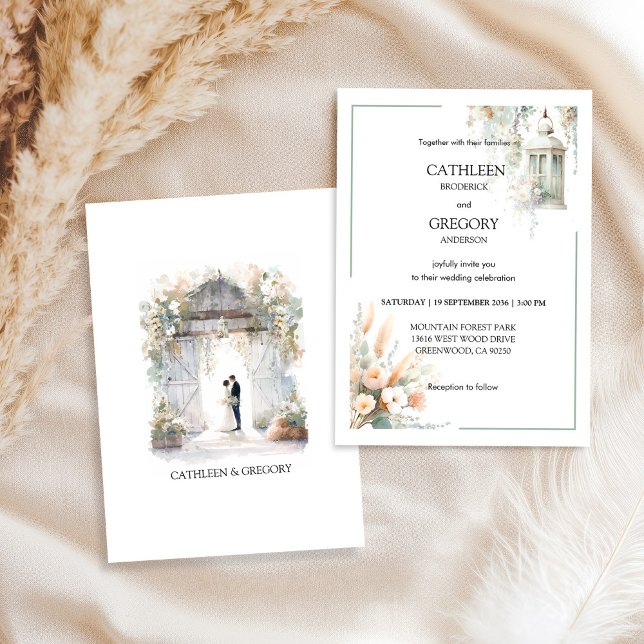 Invitation Rustic Pastel Earthy Tones Watercolor Barn Wedding (Créateur téléchargé)