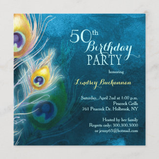 Invitation Rustic Peacock Blue 50th Birthday Party