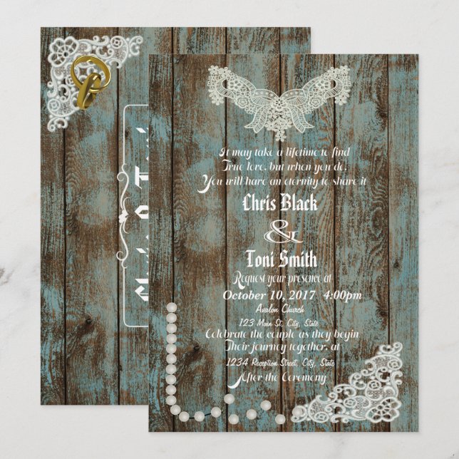Invitation Rustic Pearls & Lace Wedding Inviter (Devant / Derrière)