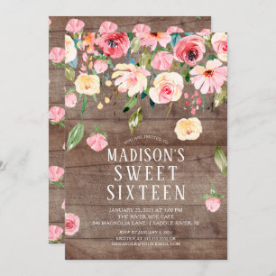 Invitation Rustic Peonies Floral Drop Sweet sixteen Party