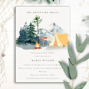 Invitation Rustic Pine Woods Camping Baby shower de montagne