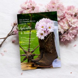 Invitation Rustic Pink Daisies Western Post Wedding Brunch