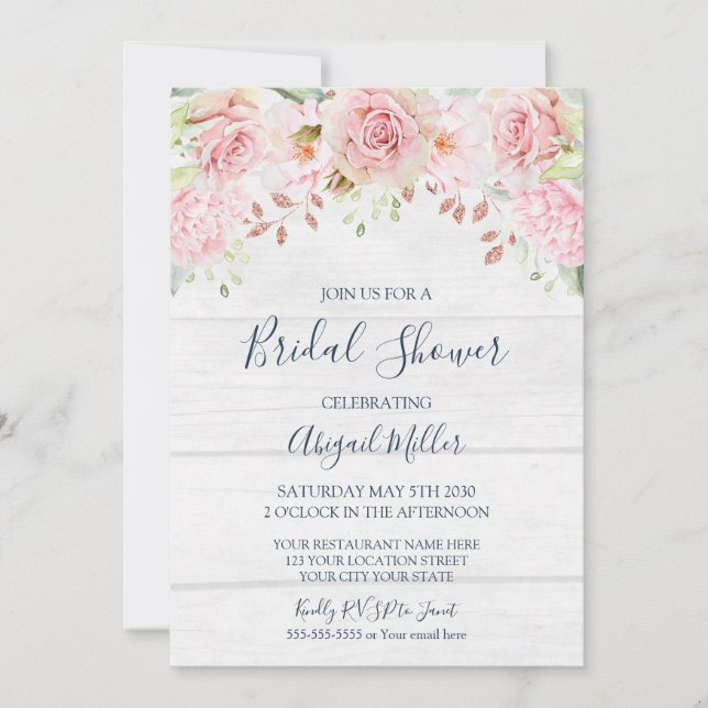 Invitation Rustic Pink Floral Spring Bridal Shower (Devant)