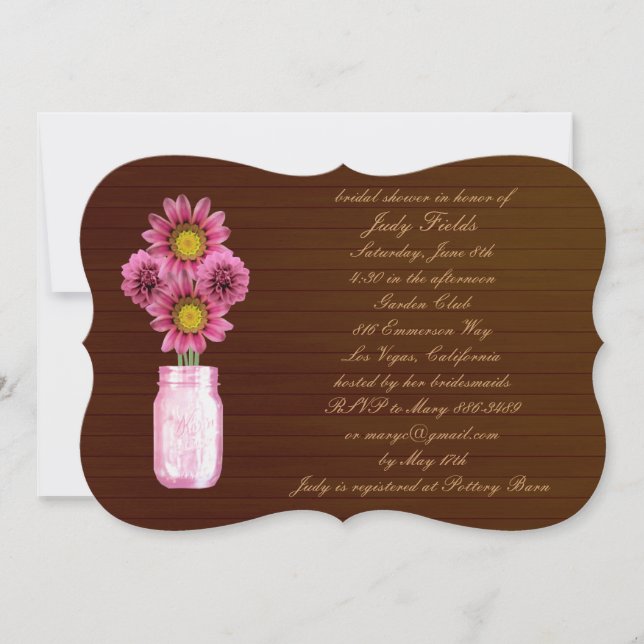 Invitation Rustic Pink Mason Jar (Devant)