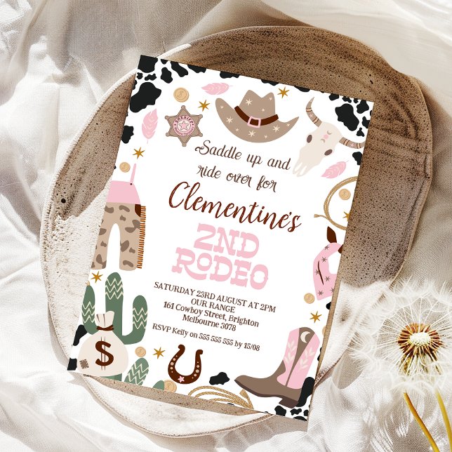 Invitation Rustic Pink Saddle Up 2e Rodéo 2e anniversaire (Girls Second Rodeo 2nd Birthday Invitation, 2nd Rodeo Birthday Invitation, Western 2nd Birthday )
