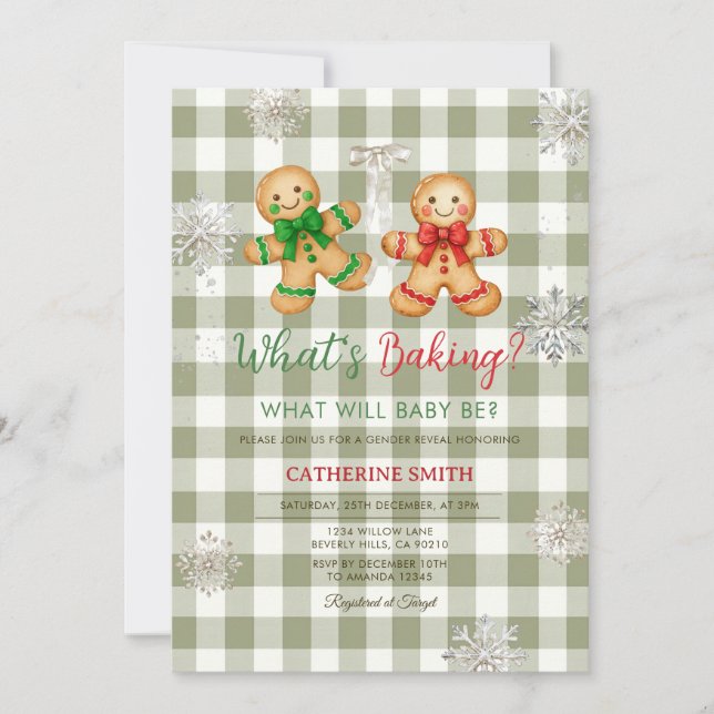 Invitation Rustic Plaid Gingerbread Snowflake Baby Shower (Devant)