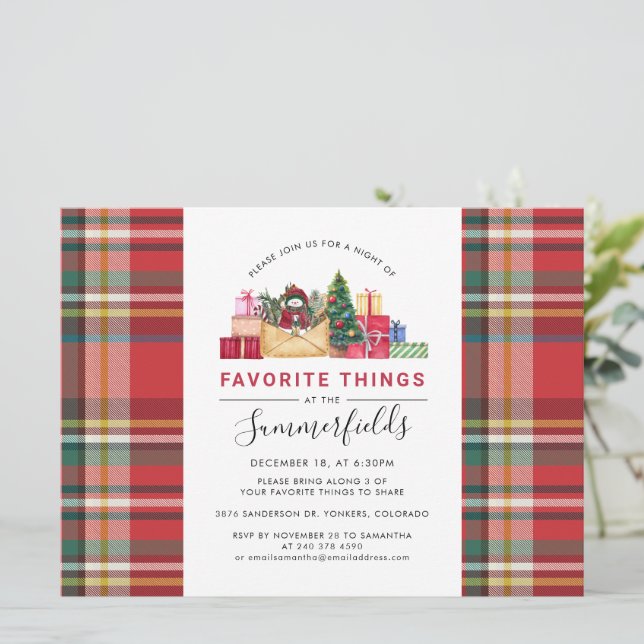 Invitation Rustic Plaid Red Christmas cadeau Swap Party (Debout devant)