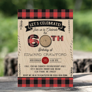 Invitation Rustic Plaid Woodsy Adulte 60e Anniversaire