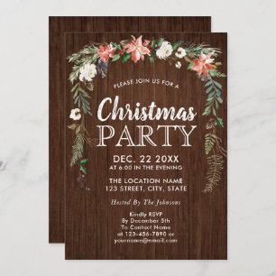 Invitation Rustic Poinsettia Floral Drop Bois Noël