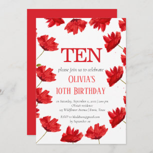Invitation Rustic Poppy 10e anniversaire Fleur sauvage Rouge 