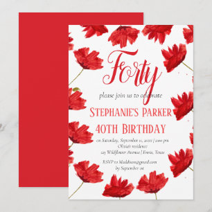 Invitation Rustic Poppy 40e anniversaire Fleur sauvage Rouge 