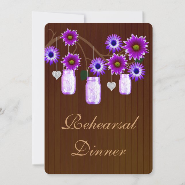 Invitation Rustic Purple Mason Jars Rehearsal Dîner Invitatio (Devant)