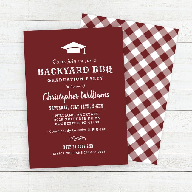 Invitation Rustic Red Brown Jardin BBQ Graduation Party (Créateur téléchargé)