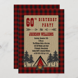 Invitation Rustic Red Buffalo Checks Camping Anniversaire