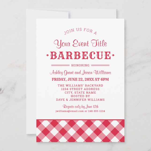 Invitation Rustic Red Custom Jardin Barbecue Party (Devant)