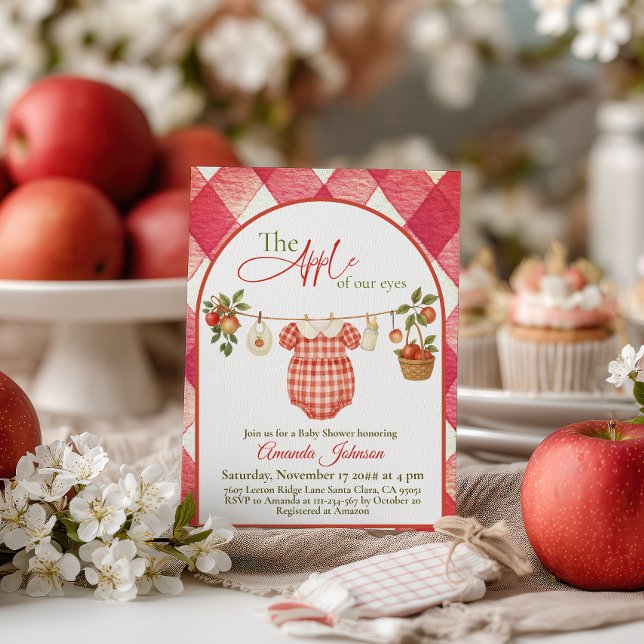 Invitation Rustic Red Gingham Clothesline Apple Baby Shower (Créateur téléchargé)