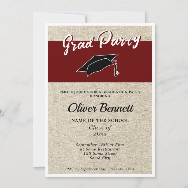 Invitation Rustic Red Graduate Casquette Graduate Party (Devant)