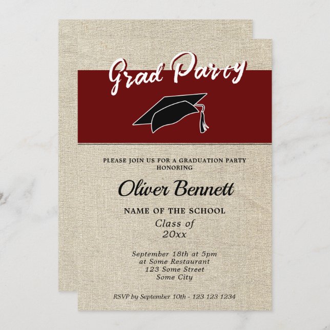 Invitation Rustic Red Graduate Casquette Graduate Party (Devant / Derrière)