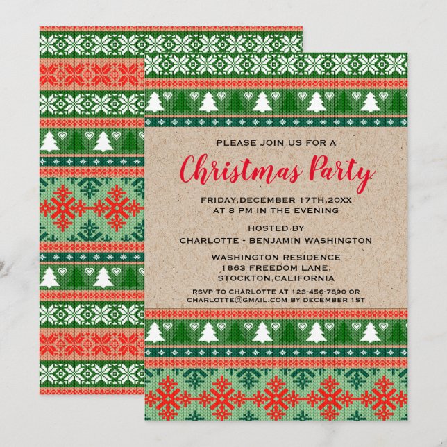 Invitation Rustic Red & Green Christmas Fête moche Sweat (Devant / Derrière)