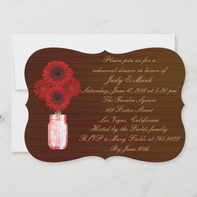 Invitation Rustic Red Mason Jar Dîner de répétition Invitatio (Devant)