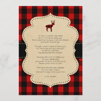 Invitation Rustic Red Plaid Buck merci note avec poème