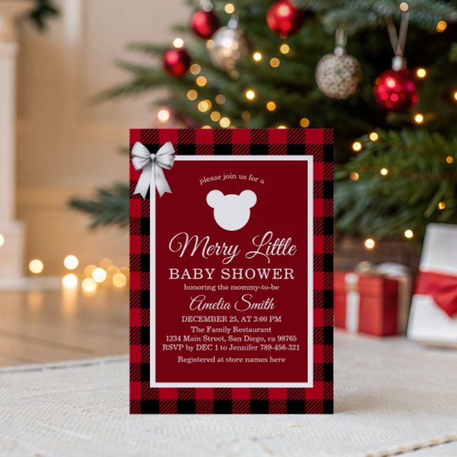 Invitation Rustic Red Plaid Merry Little Baby Shower (Créateur téléchargé)