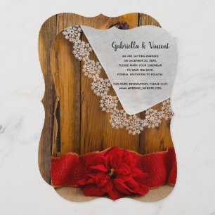 Invitation Rustic Red Poinsettia Mariage d'hiver Enregistrer 