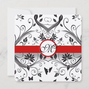 Invitation Rustic Red Romantic Damask Butterfly Wedding