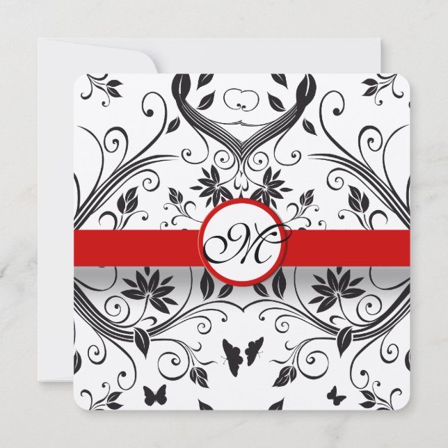 Invitation Rustic Red Romantic Damask Butterfly Wedding (Dos)