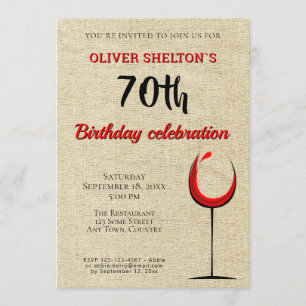 Invitation Rustic Red Wine Glass 70e anniversaire