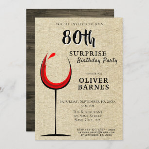 Invitation Rustic Red Wine Surprise 80e anniversaire