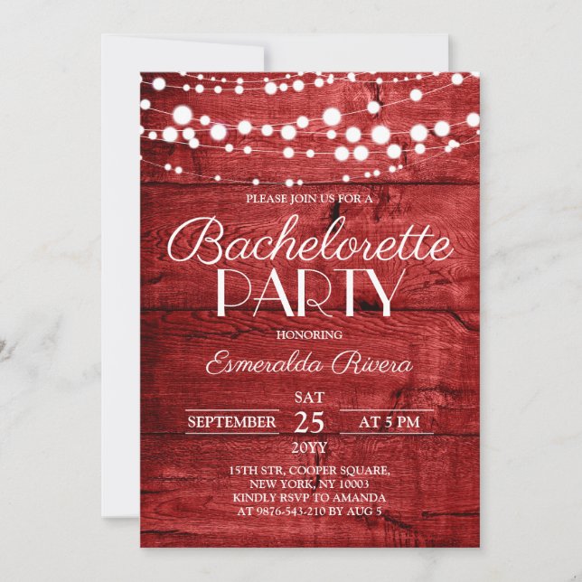 Invitation Rustic Red Wood Bachelorette Party (Devant)