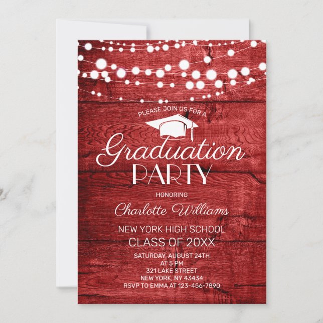 Invitation Rustic Red  Wood Graduation Party (Devant)