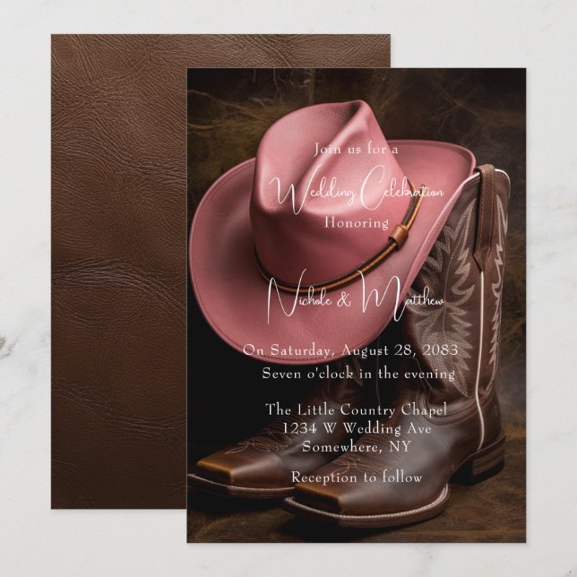 Invitation Rustic Romance : Boots & Casquette Engagement Part (Devant / Derrière)