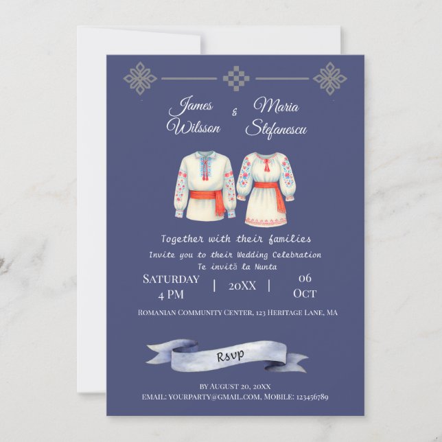 Invitation Rustic Romanian Wedding Traditional Folk Costumes  (Devant)