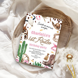 Invitation Rustic Rose Brown Girls 1er Rodéo 1er Anniversaire