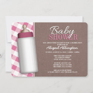 Invitation Rustic rose En vichy bébé bouteille Baby shower In