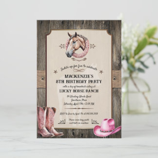Invitation Rustic Rose équitation fête d'anniversaire