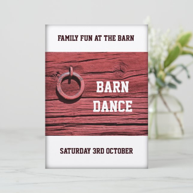 Invitation Rustic Rural Red Bois Barn Party Danse (Debout devant)