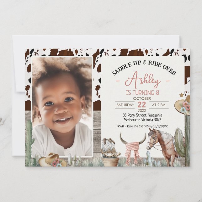 Invitation Rustic Saddup Horse Cowhide Anniversaire Invitatio (Devant)