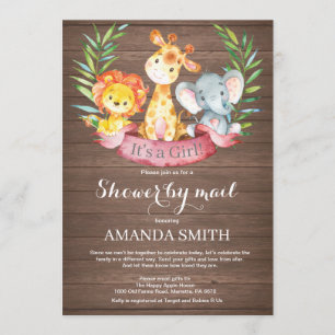 Invitation Rustic Safari Jungle Baby shower fille par la post