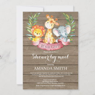 Invitation Rustic Safari Jungle Baby shower fille par la post