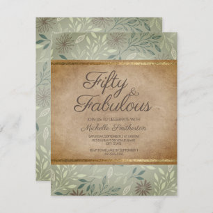 Invitation Rustic Sage Feuille Floral Gold 50e anniversaire